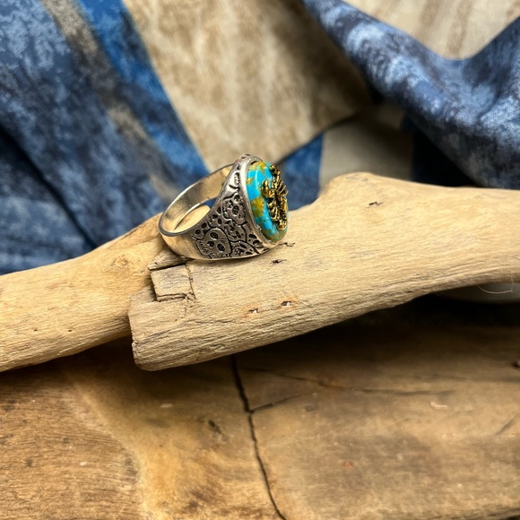 2133-PTT 925 Silver Color Metal Plated Skull & Scorpion Turquoise Color Bikers - Picture 7 of 11